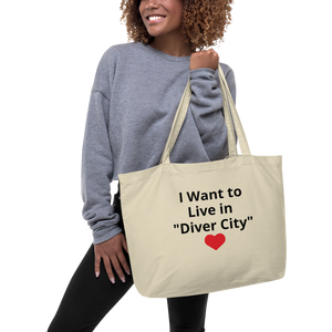 Live in "Diver City" w/ Red Heart X-Large Tote/Shopping Bag - Oyster