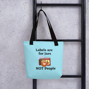 Labels w/ Pink Heart Tote Bag - Blue