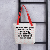 Strong Woman & Allover Hug Tote Bags-White