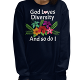 God Loves Diversity w/ Pink Heart Sweatshirts - Dark
