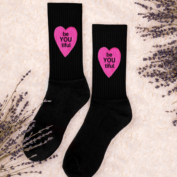 BeYOUtiful in Pink Heart Socks-Black