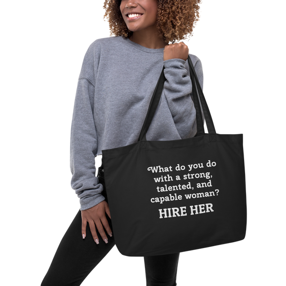 Strong Woman Hire X-Large Tote/Shopping Bag-Black