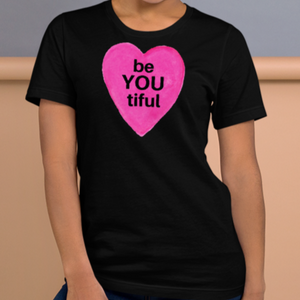 BeYOUtiful in Pink Heart T-Shirts - Dark