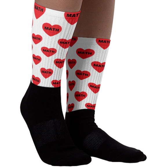 Allover Math in Hearts Socks-White