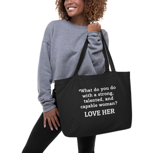 Strong Woman Love X-Large Tote/Shopping Bag-Black