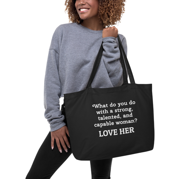 Strong Woman Love X-Large Tote/Shopping Bag-Black