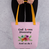 God Loves Diversity w/ Red Heart Tote Bag-Lt. Purple