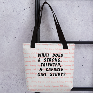 Allover STEM w/ Strong Girl Study Tote Bags-Lt. Grey