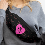 Allover Open Hearts w/ beYOUtiful in Pink Heart Fanny Pack-Black